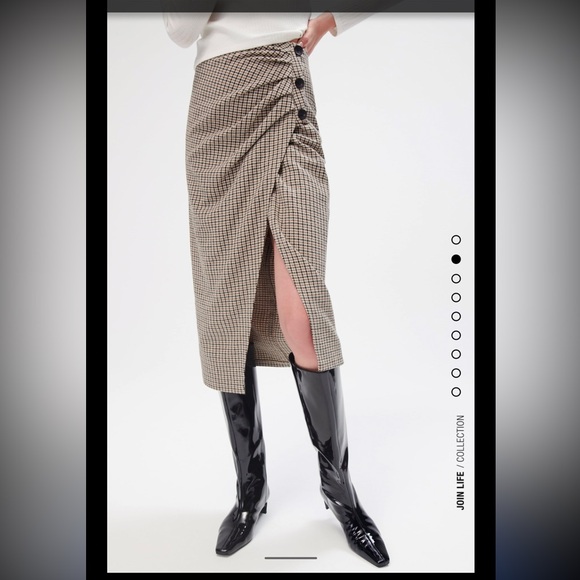 NWT cotton ZARA Plaid wrap up tweed side buttons skirt - Picture 4 of 9